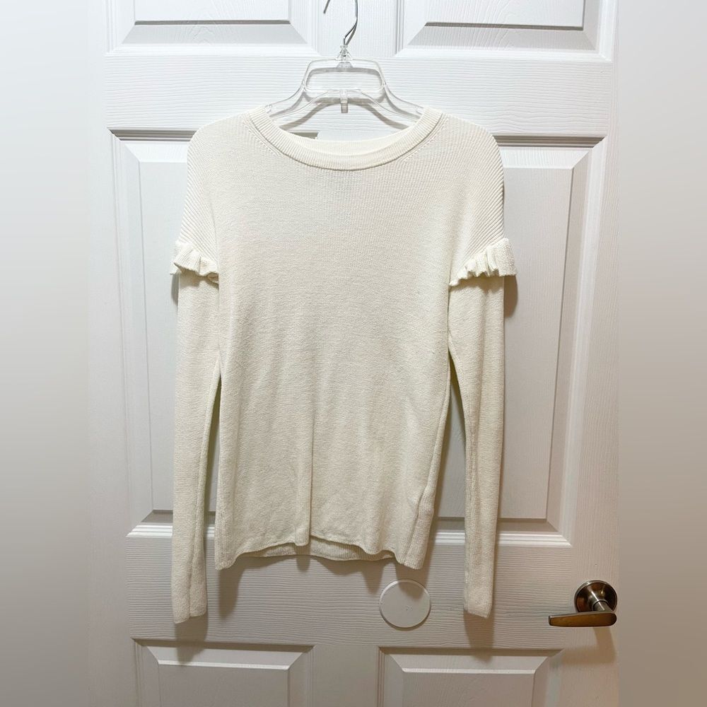 J Crew Womens Sweater Long Sleeve Size S Ruffle Sleeve White